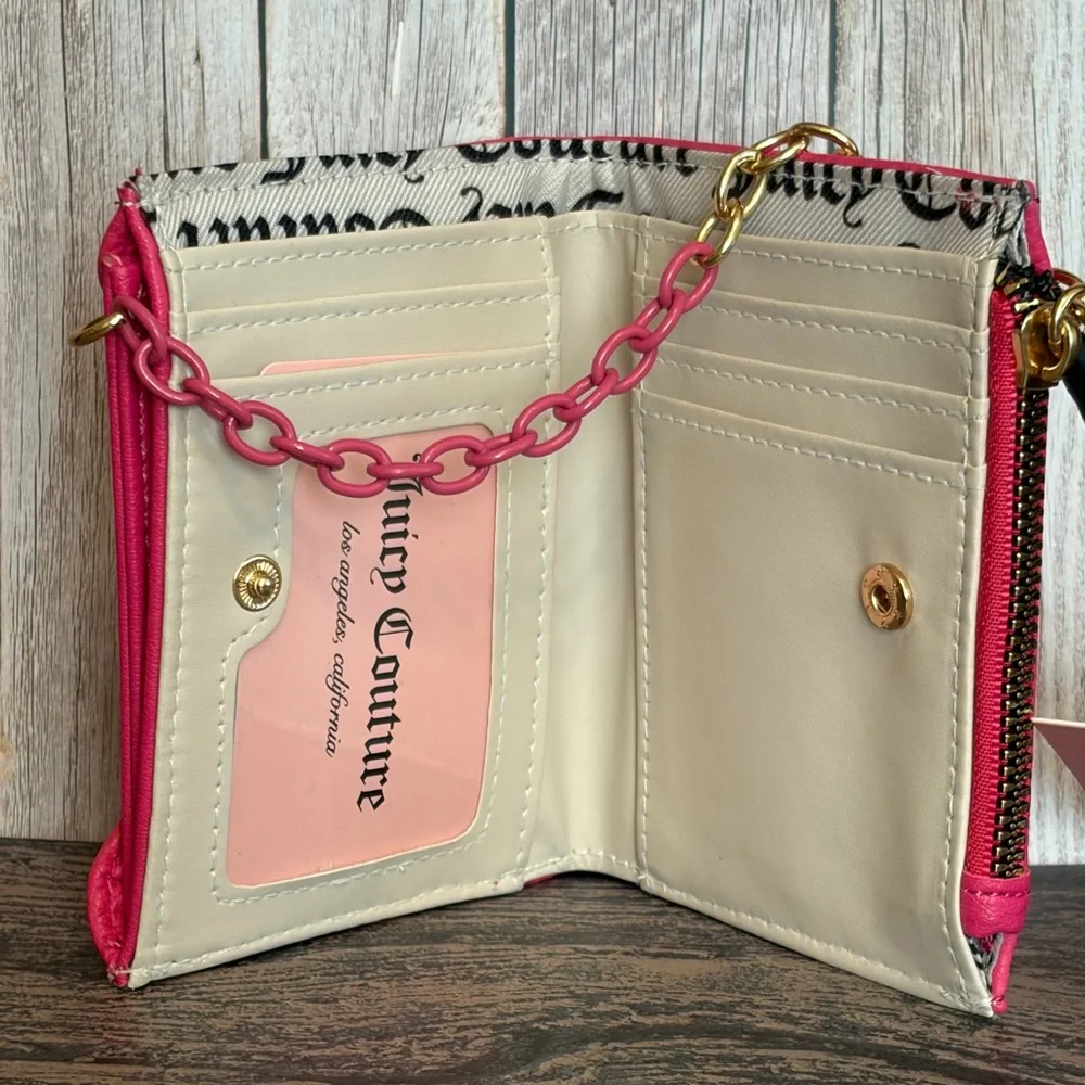 Juicy Couture Fuchsia Card Holder/Small Wallet with Two Tone Chain Wristlet - Picture 6 of 6
